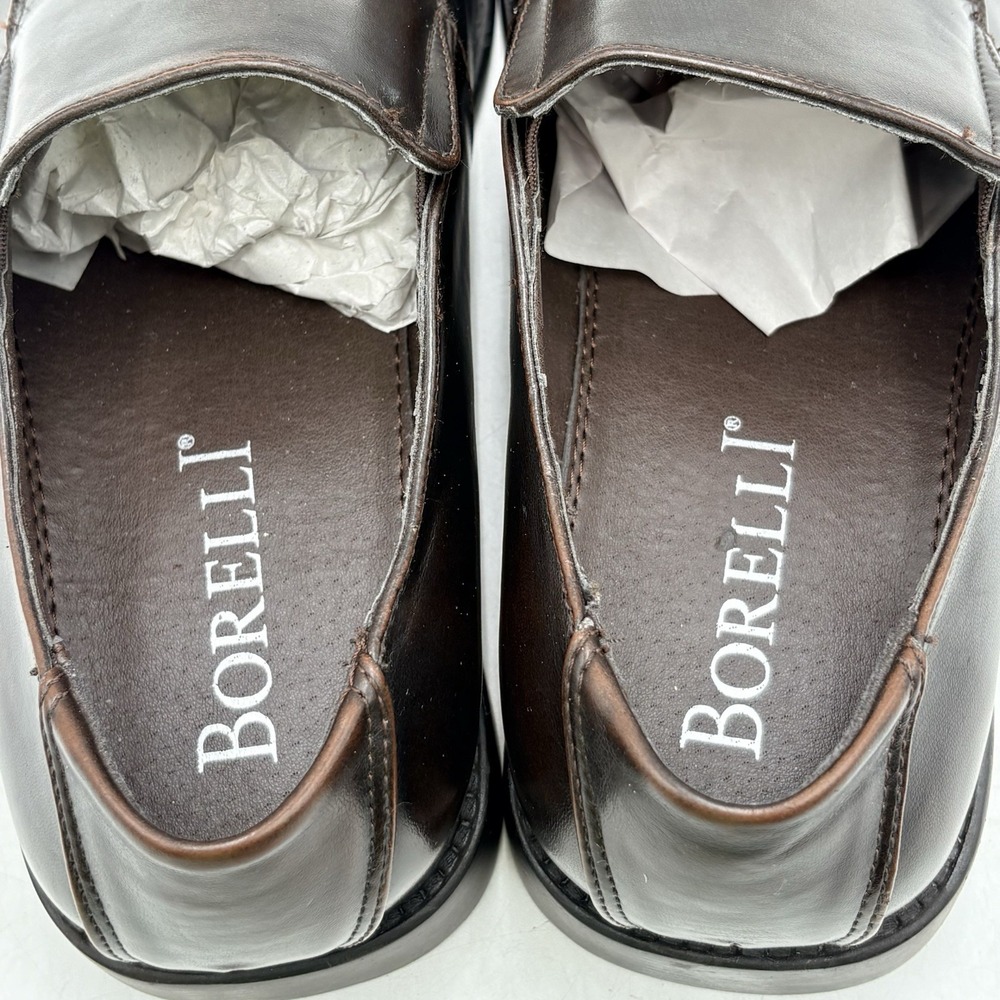 Borelli Bordeaux Mens 10.5 Brown Slip On Dress Shoes Square Toe Loafers - Picture 6 of 11